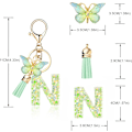Miniatyrbillede 2 af 4: Mode Alphabet Initial Bogstav Nøglering Tassel Butterfly Vedhæng Nøglering til Pung Håndtasker Kvinder Pige Green Butterfly Letter N