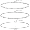 Pikkukuva 1 / 5: 3 kpl valkokultaiset nimikirjainrannekkeet naisille, sirot 14K kultaiset rannekorut, kirjainlinkin charmit, A-Z-monogrammi, rannekorut, tahrankestävät korut, lahjat A