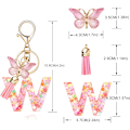 Miniatyrbillede 2 af 6: Mode Alphabet Initial Bogstav Nøglering Tassel Butterfly Vedhæng Nøglering til Pung Håndtasker Kvinder Pige Pink Butterfly Letter W
