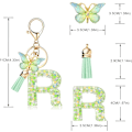 Miniatyrbillede 2 af 4: Mode Alphabet Initial Bogstav Nøglering Tassel Butterfly Vedhæng Nøglering til Pung Håndtasker Kvinder Pige Green Butterfly Letter R