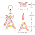 Miniatyrbillede 2 af 6: Mode Alphabet Initial Bogstav Nøglering Tassel Butterfly Vedhæng Nøglering til Pung Håndtasker Kvinder Pige Pink Butterfly Letter a