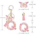 Miniatyrbillede 2 af 4: Mode Alphabet Initial Bogstav Nøglering Tassel Butterfly Vedhæng Nøglering til Pung Håndtasker Kvinder Pige Pink Butterfly Letter Q