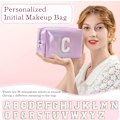 Miniatyrbillede 4 af 6: PU Læder Kosmetikpose Opbevaringspose 42 Bogstaver Makeuppose Stor Kapacitet Rejse Toilettaske Kvinder Piger Fødselsdagsgave Opbevaringspose Violet-2