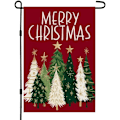Miniatyrbillede 1 af 6: Glædelig Jul Træer Haveflag 12x18 Tommer Dobbeltsidet Lille Burlap Jule Rød Have Dekoration Til Udendørs