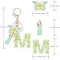 Miniatyrbillede 2 af 4: Mode Alphabet Initial Bogstav Nøglering Tassel Butterfly Vedhæng Nøglering til Pung Håndtasker Kvinder Pige Green Butterfly Letter M