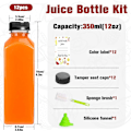 Miniatyrbilde 2 av 4: Plastflasker for juice med lokk 12 stk, 12oz gjenbrukbare juicebeholdere med manipulasjonssikre lokk Svart, Klar juiceflasker for juicing, melk, smoothie