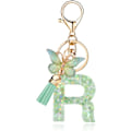 Miniatyrbillede 1 af 4: Mode Alphabet Initial Bogstav Nøglering Tassel Butterfly Vedhæng Nøglering til Pung Håndtasker Kvinder Pige Green Butterfly Letter R