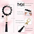 Miniatyrbillede 2 af 6: Silikonperle Armbånd Nøglering Håndledsrem Nøglering Bangle Kæder til Kvinder med Læder Kvast Flower Black