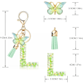 Miniatyrbillede 2 af 4: Mode Alphabet Initial Bogstav Nøglering Tassel Butterfly Vedhæng Nøglering til Pung Håndtasker Kvinder Pige Green Butterfly Letter L