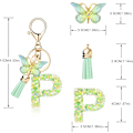 Miniatyrbillede 2 af 4: Mode Alphabet Initial Bogstav Nøglering Tassel Butterfly Vedhæng Nøglering til Pung Håndtasker Kvinder Pige Green Butterfly Letter P