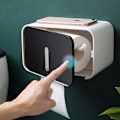 Miniatyrbillede 2 af 5: Multifunktionel vægmonteret toiletpapirholder PS ABS vandtæt rullepapir opbevaringsboks badeværelsestilbehør sort