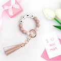 Miniatyrbillede 5 af 6: Silikonperle Armbånd Nøglering Håndledsrem Nøglering Bangle Kæder til Kvinder med Læder Kvast Mama Khaki