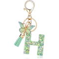Miniatyrbillede 1 af 4: Mode Alphabet Initial Bogstav Nøglering Tassel Butterfly Vedhæng Nøglering til Pung Håndtasker Kvinder Pige Green Butterfly Letter H