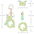 Miniatyrbillede 2 af 4: Mode Alphabet Initial Bogstav Nøglering Tassel Butterfly Vedhæng Nøglering til Pung Håndtasker Kvinder Pige Green Butterfly Letter Q