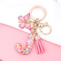 Miniatyrbillede 3 af 6: Mode Alphabet Initial Bogstav Nøglering Tassel Butterfly Vedhæng Nøglering til Pung Håndtasker Kvinder Pige Pink Butterfly Letter J