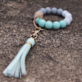 Miniatyrbillede 3 af 6: Silikonperle Armbånd Nøglering Håndledsrem Nøglering Bangle Kæder til Kvinder med Læder Kvast Mint Green