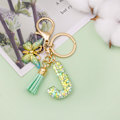 Miniatyrbillede 3 af 4: Mode Alphabet Initial Bogstav Nøglering Tassel Butterfly Vedhæng Nøglering til Pung Håndtasker Kvinder Pige Green Butterfly Letter J