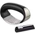 Miniatyrbillede 1 af 7: Hvidløgspresse Rocker i Rustfrit Stål, 3-i-1 Hvidløgshakker + Hvidløgspiller i Silikon + Børst, Hvidløgsknuser Mincer Masher Clove Mincing Crusher
