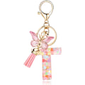 Miniatyrbillede 1 af 6: Mode Alphabet Initial Bogstav Nøglering Tassel Butterfly Vedhæng Nøglering til Pung Håndtasker Kvinder Pige Pink Butterfly Letter T