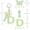 Miniatyrbillede 2 af 4: Mode Alphabet Initial Bogstav Nøglering Tassel Butterfly Vedhæng Nøglering til Pung Håndtasker Kvinder Pige Green Butterfly Letter D