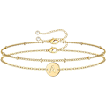 Miniatyrbillede 1 af 6: Guld Initial Armbånd til Kvinder, Multi-lags Perle Initial Armbånd, Personligt 26 Bogstavsdisk Alphabet Charm Armbånd A