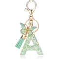 Miniatyrbillede 1 af 4: Mode Alphabet Initial Bogstav Nøglering Tassel Butterfly Vedhæng Nøglering til Pung Håndtasker Kvinder Pige Green Butterfly Letter a