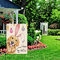 Miniatyrbillede 2 af 6: Glædelig Jul Haveflag 12x18 Dobbeltsidet, Burlap Velkommen Vinter Jul Golden Retriever Hund Havegård Flag (KUN FLAG) #03280-Easter