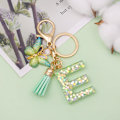Miniatyrbillede 3 af 4: Mode Alphabet Initial Bogstav Nøglering Tassel Butterfly Vedhæng Nøglering til Pung Håndtasker Kvinder Pige Green Butterfly Letter E