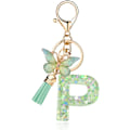 Miniatyrbillede 1 af 4: Mode Alphabet Initial Bogstav Nøglering Tassel Butterfly Vedhæng Nøglering til Pung Håndtasker Kvinder Pige Green Butterfly Letter P