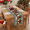 Miniatyrbillede 3 af 6: Linen Rød og Sort Buffalo Check Julebordsløber 36 Tommer Lang Sæsonmæssig Vinter Jul Juleferie Landlig Stil Borddekoration C