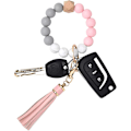 Miniatyrbillede 1 af 5: Silikonperle Armbånd Nøglering Håndledsrem Nøglering Bangle Kæder til Kvinder med Læder Kvast Pink