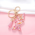 Miniatyrbillede 3 af 6: Mode Alphabet Initial Bogstav Nøglering Tassel Butterfly Vedhæng Nøglering til Pung Håndtasker Kvinder Pige Pink Butterfly Letter X
