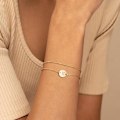 Miniatyrbillede 5 af 6: A-Z Guld Initial Armbånd til Kvinder Trendy - Fint 23K Guldbelagt Lagdelt Perle Bogstav Initial Armbånd Personlig Disk Monogram Armbånd F