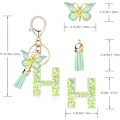 Miniatyrbillede 2 af 4: Mode Alphabet Initial Bogstav Nøglering Tassel Butterfly Vedhæng Nøglering til Pung Håndtasker Kvinder Pige Green Butterfly Letter H