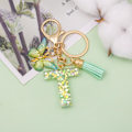 Miniatyrbillede 3 af 4: Mode Alphabet Initial Bogstav Nøglering Tassel Butterfly Vedhæng Nøglering til Pung Håndtasker Kvinder Pige Green Butterfly Letter T
