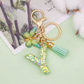 Miniatyrbillede 3 af 4: Mode Alphabet Initial Bogstav Nøglering Tassel Butterfly Vedhæng Nøglering til Pung Håndtasker Kvinder Pige Green Butterfly Letter Y