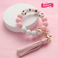 Miniatyrbillede 4 af 6: Silikonperle Armbånd Nøglering Håndledsrem Nøglering Bangle Kæder til Kvinder med Læder Kvast Mama-pink