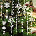 Miniatyrbilde 1 av 6: 10 stk Krystalljulepynt til trepynt - Hengende akryl snøflak ispigger med dråpeanheng for vintereventyr lysekrone
