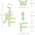 Miniatyrbillede 2 af 4: Mode Alphabet Initial Bogstav Nøglering Tassel Butterfly Vedhæng Nøglering til Pung Håndtasker Kvinder Pige Green Butterfly Letter F