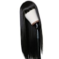 Miniatyrbilde 1 av 5: Mote lang rett parykk myk elastisk fluffy egnet for kvinner parykk med smell egnet for daglig cosplay fest svart