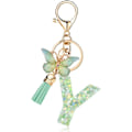 Miniatyrbillede 1 af 4: Mode Alphabet Initial Bogstav Nøglering Tassel Butterfly Vedhæng Nøglering til Pung Håndtasker Kvinder Pige Green Butterfly Letter Y
