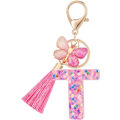 Miniatyrbillede 1 af 6: Sødt Rosa Nøglering til Kvinder Piger, Initialbogstav Nøglering med Kvast, Charms til Nøglepung Håndtasker Rygsække Colorful Pink Butterfly-t