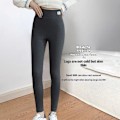 Miniatyrbild 3 av 5: Djupgrå höst-vinter damer supertjocka fleecefodrade leggings med ribbade vertikala ränder, hög midja, bekväma och varma, korta för ytterkläder M (70-90 catties)