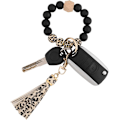 Miniatyrbillede 1 af 6: Silikonperle Armbånd Nøglering Håndledsrem Nøglering Bangle Kæder til Kvinder med Læder Kvast Leopard