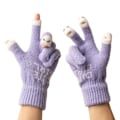Miniatyrbild 1 av 4: Varm handskar med öppna fingrar, vadderade plyschhandskar för pekskärm, vinterhandskar för kvinnor, lila