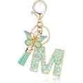 Miniatyrbillede 1 af 4: Mode Alphabet Initial Bogstav Nøglering Tassel Butterfly Vedhæng Nøglering til Pung Håndtasker Kvinder Pige Green Butterfly Letter M