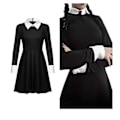 Miniatyrbild 3 av 5: Wednesday Addams Cosplay Kostym Set Halloween Karneval Festkläder För Vuxna Barn Without wig M