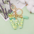 Miniatyrbillede 3 af 4: Mode Alphabet Initial Bogstav Nøglering Tassel Butterfly Vedhæng Nøglering til Pung Håndtasker Kvinder Pige Green Butterfly Letter W