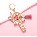 Miniatyrbillede 3 af 6: Mode Alphabet Initial Bogstav Nøglering Tassel Butterfly Vedhæng Nøglering til Pung Håndtasker Kvinder Pige Pink Butterfly Letter T