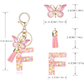 Miniatyrbillede 2 af 6: Mode Alphabet Initial Bogstav Nøglering Tassel Butterfly Vedhæng Nøglering til Pung Håndtasker Kvinder Pige Pink Butterfly Letter F